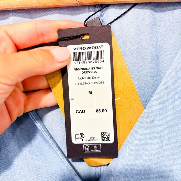 VERO MODA Blue Button-Front Midi Dress Lightweight Summer | Medium * - Picture 4 of 6